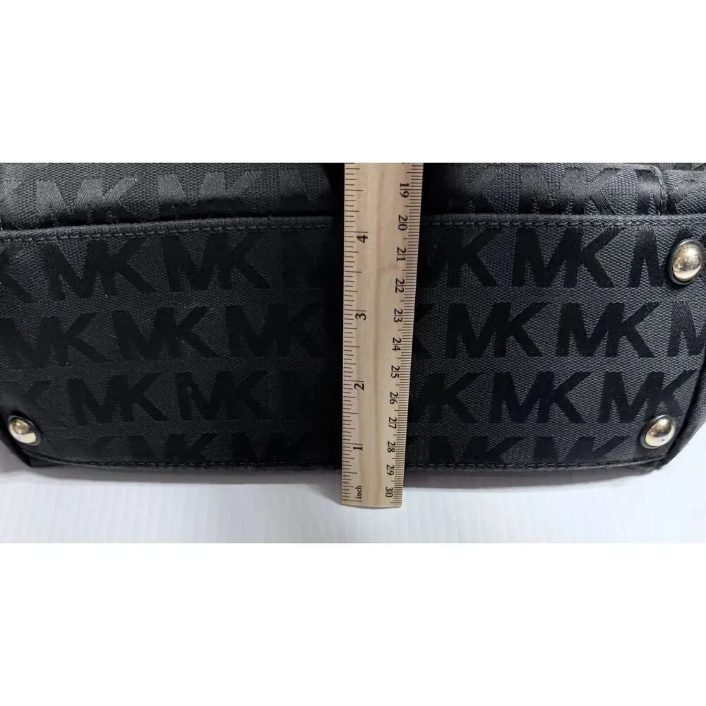 Michael Kors Jet Set Black Signature MK Tote Handbag Shoulder Purse Bag